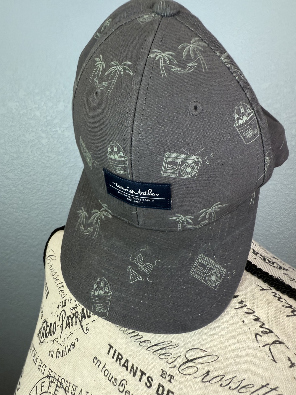 TravisMathew Hat Cap Snap Back Beach Print Palm Tree Radio Patch Trucker Mens Go